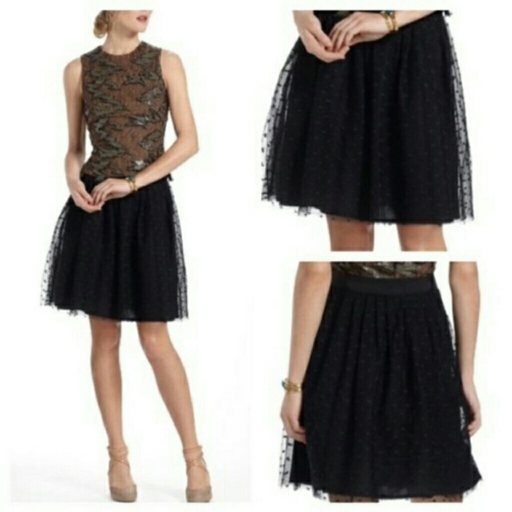 Anthropologie Black Skirt with Tulle Overlay
